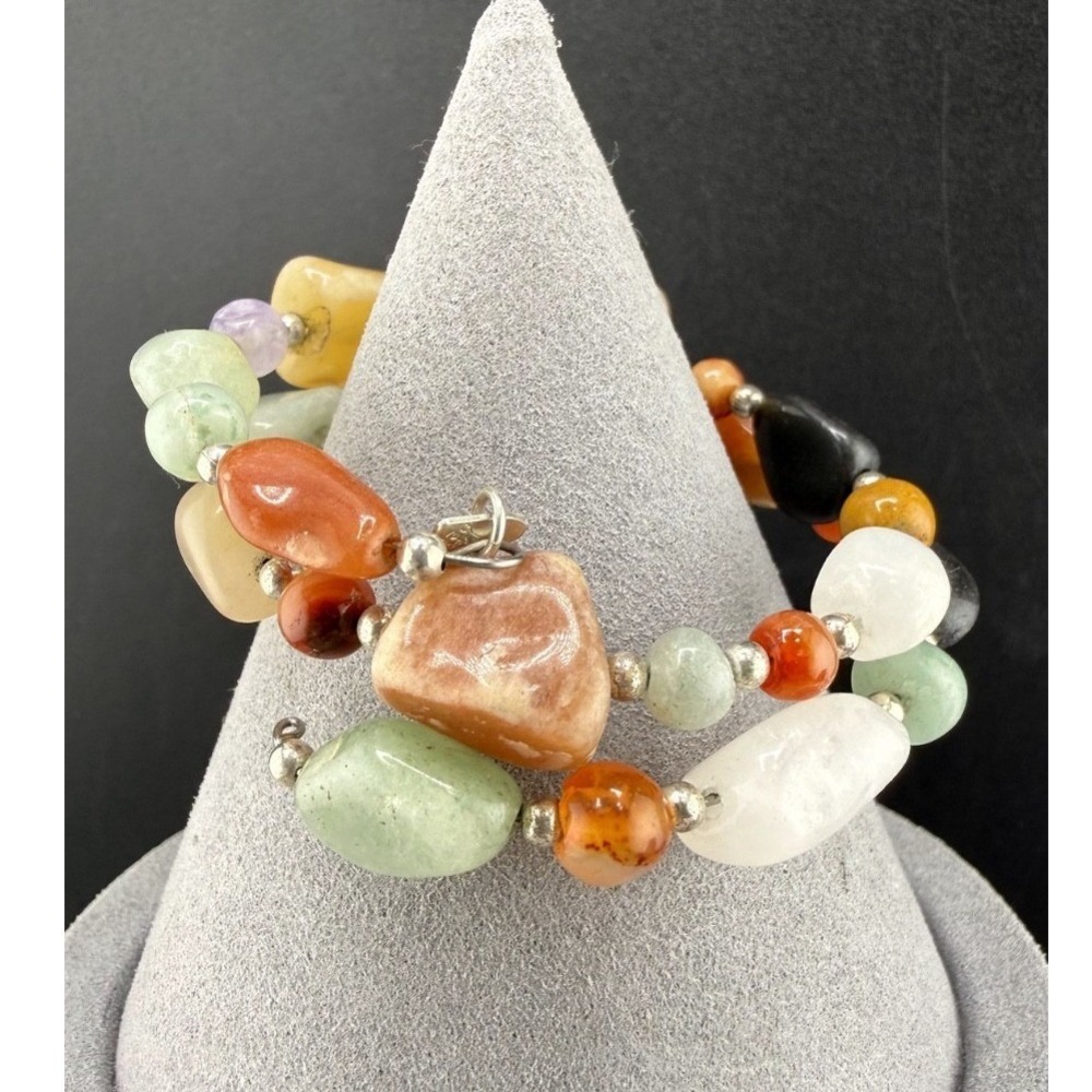 Vintage Mine Finds By Jay King Wrap Bracelet Multicolor Polished Stone 6" READ